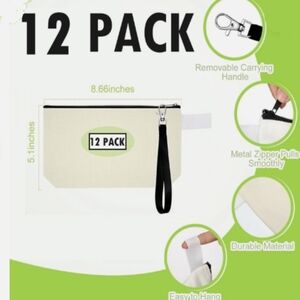 12 PACK BLANK CANVAS BAGS WITH WRIST STRAP FOR SUBLIMATION AND HTV